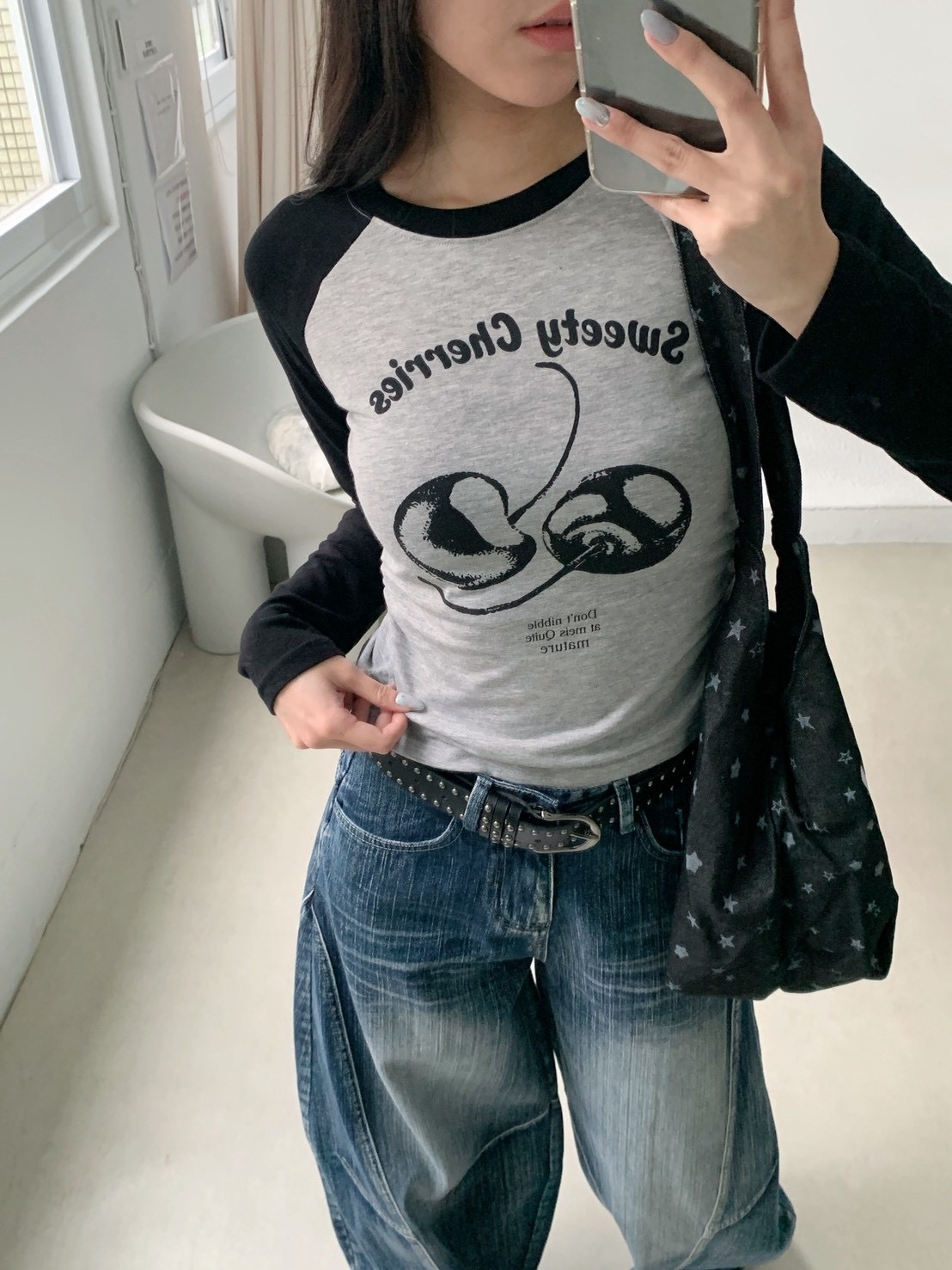 B112正韓可愛櫻桃撞色長袖上衣