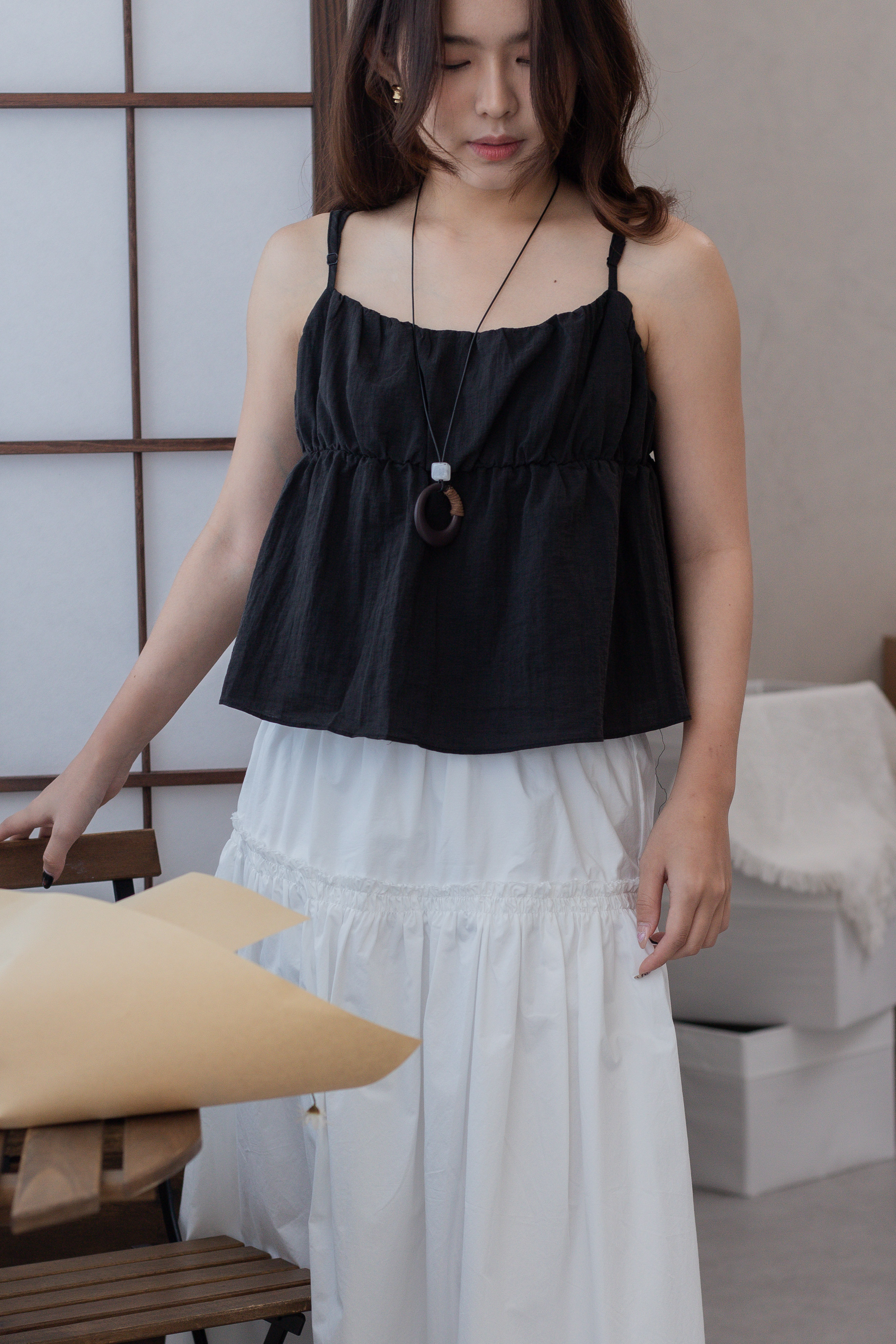 Hattie Peplum Tank Top Black -2681BVBLK