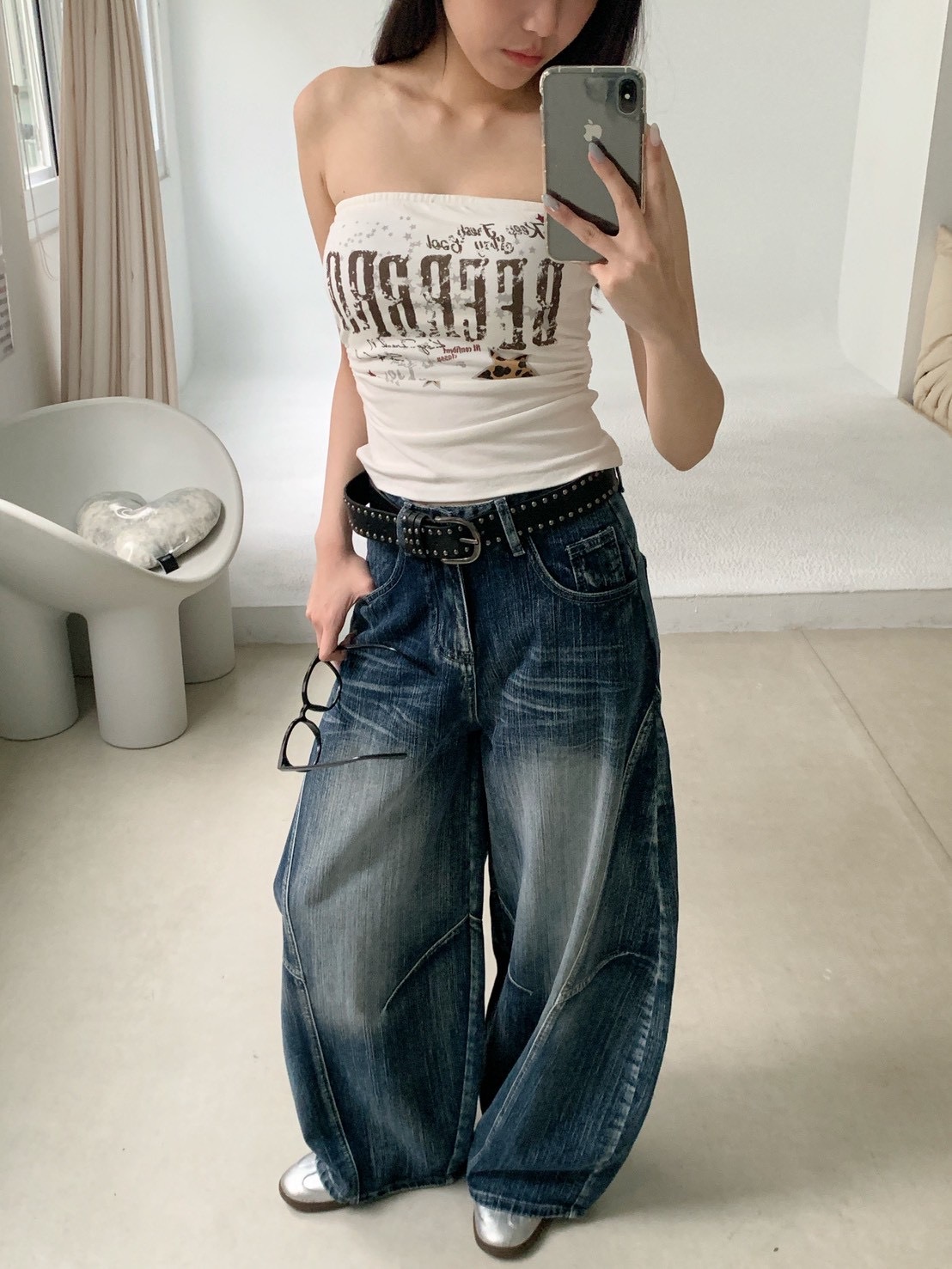 B113復古刷色彎刀長褲