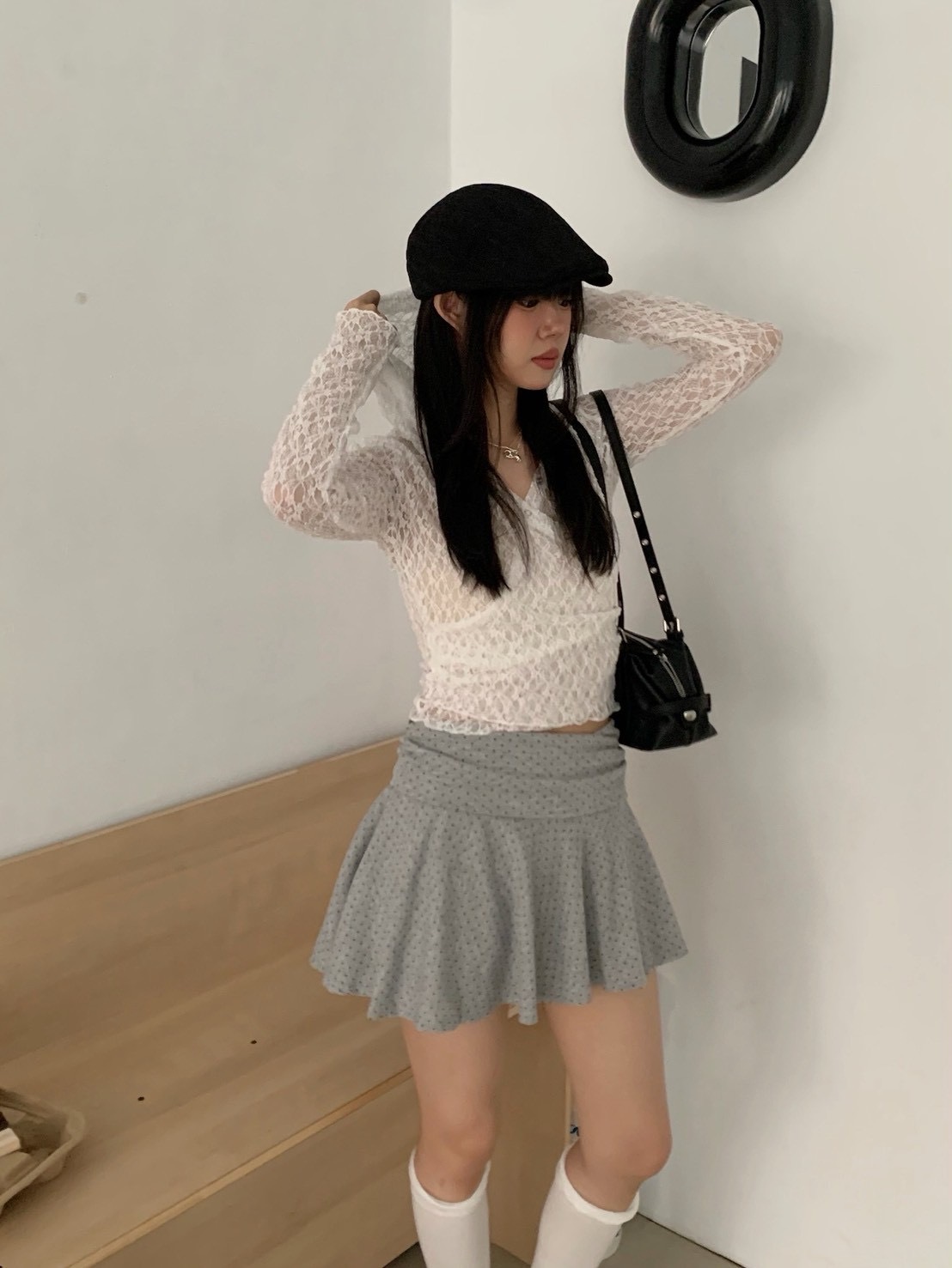 B144正韓反折波點百褶短裙