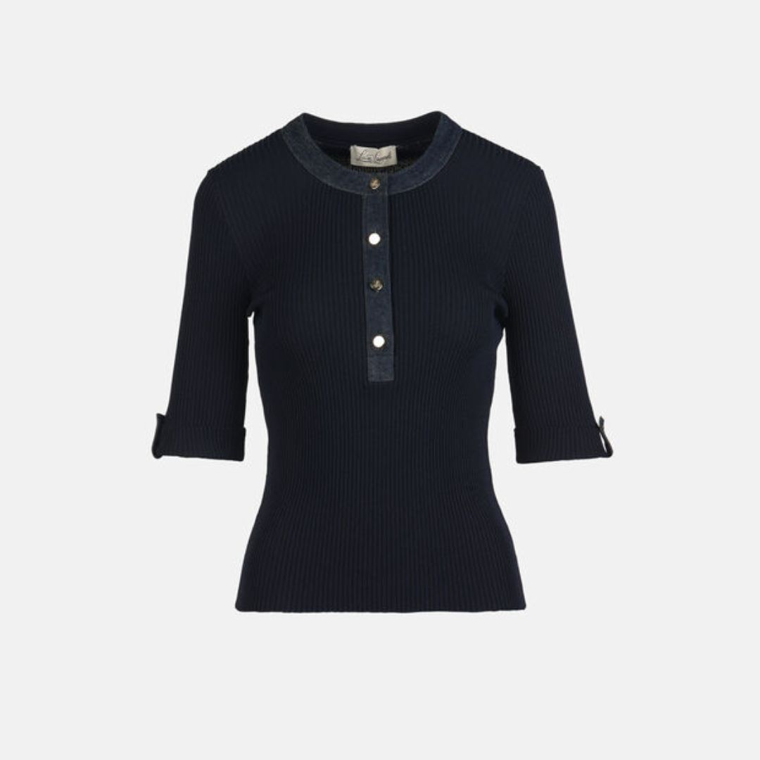 1LS1015-154 [LUISA SPAGNOLI] Packages Top with Denim Trims Blue #100332 1206 1255 (C-K11-E)