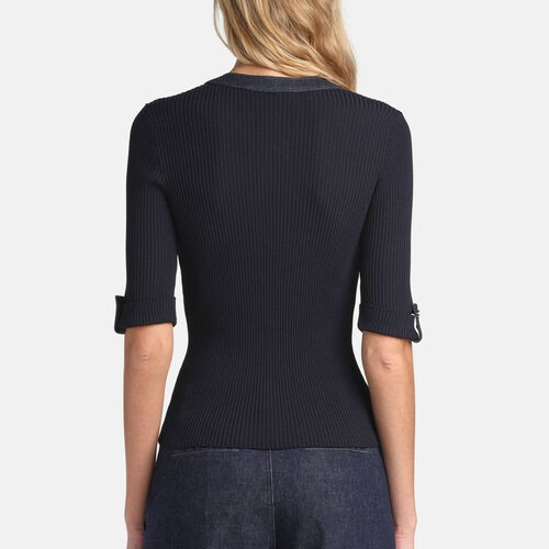 1LS1015-154 [LUISA SPAGNOLI] Packages Top with Denim Trims Blue #100332 1206 1255 (C-K11-E)