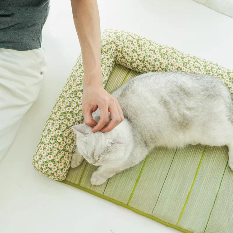 Zeze 寵物夏日竹蓆床仔 - 綠色小雛菊