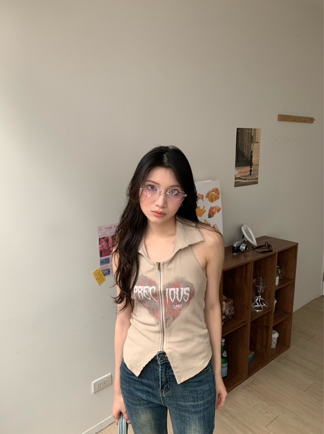 B108復古愛心拉鍊背心