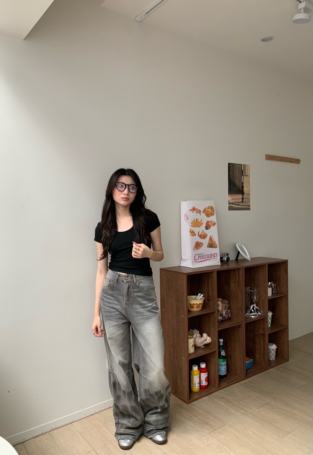 B139潑墨復古感闊腿褲