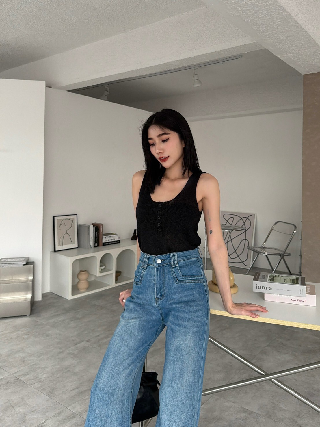 自留款捲邊針織背心