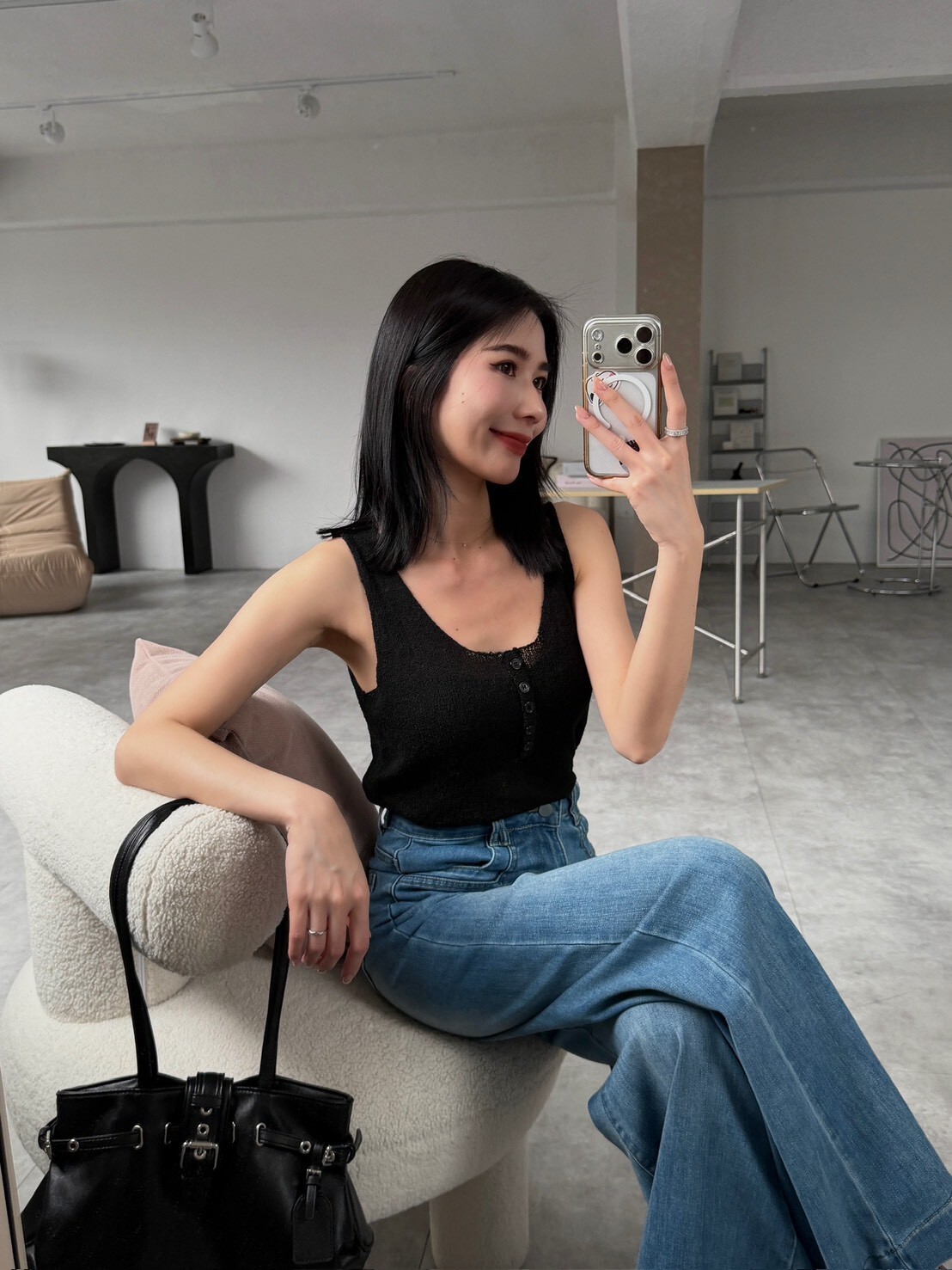 自留款捲邊針織背心