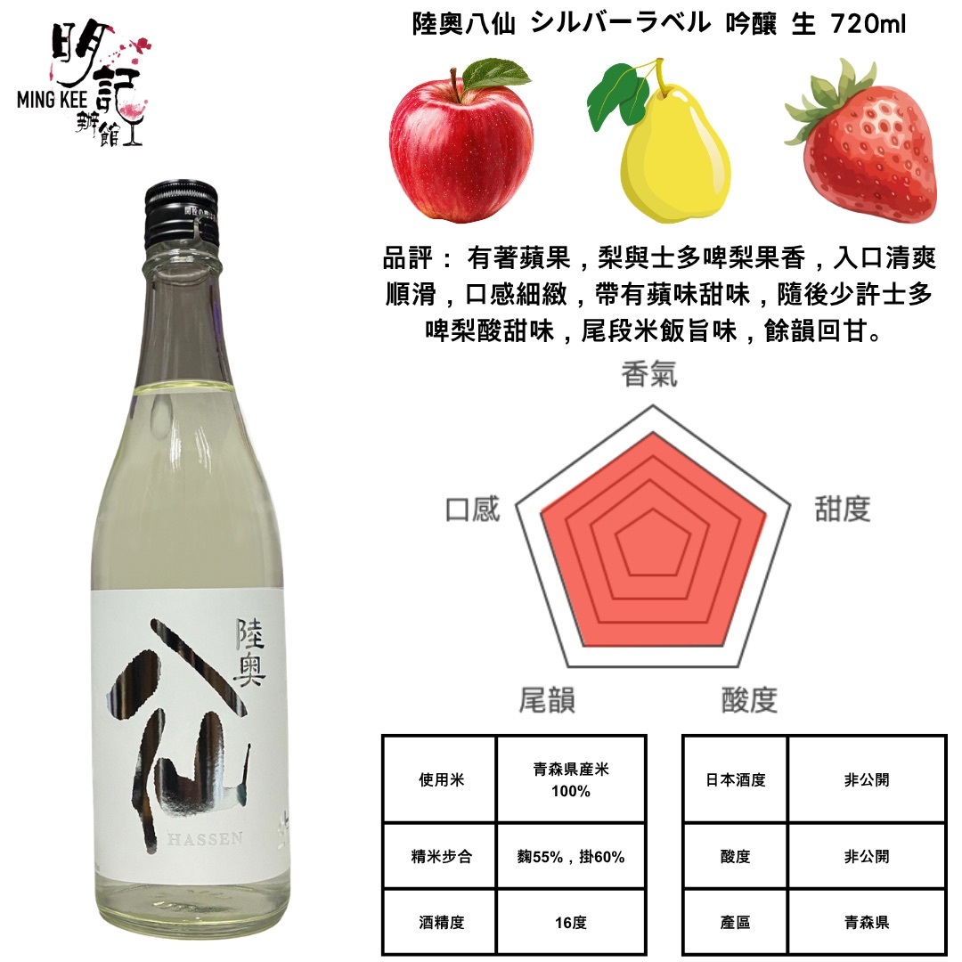 陸奧八仙 シルバーラベル 吟釀 生 720ml