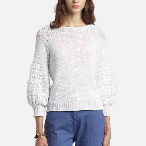 1LS1015-155 [LUISA SPAGNOLI] Lid Sweater with Textured Details White #100336 201 (C-K11-E)