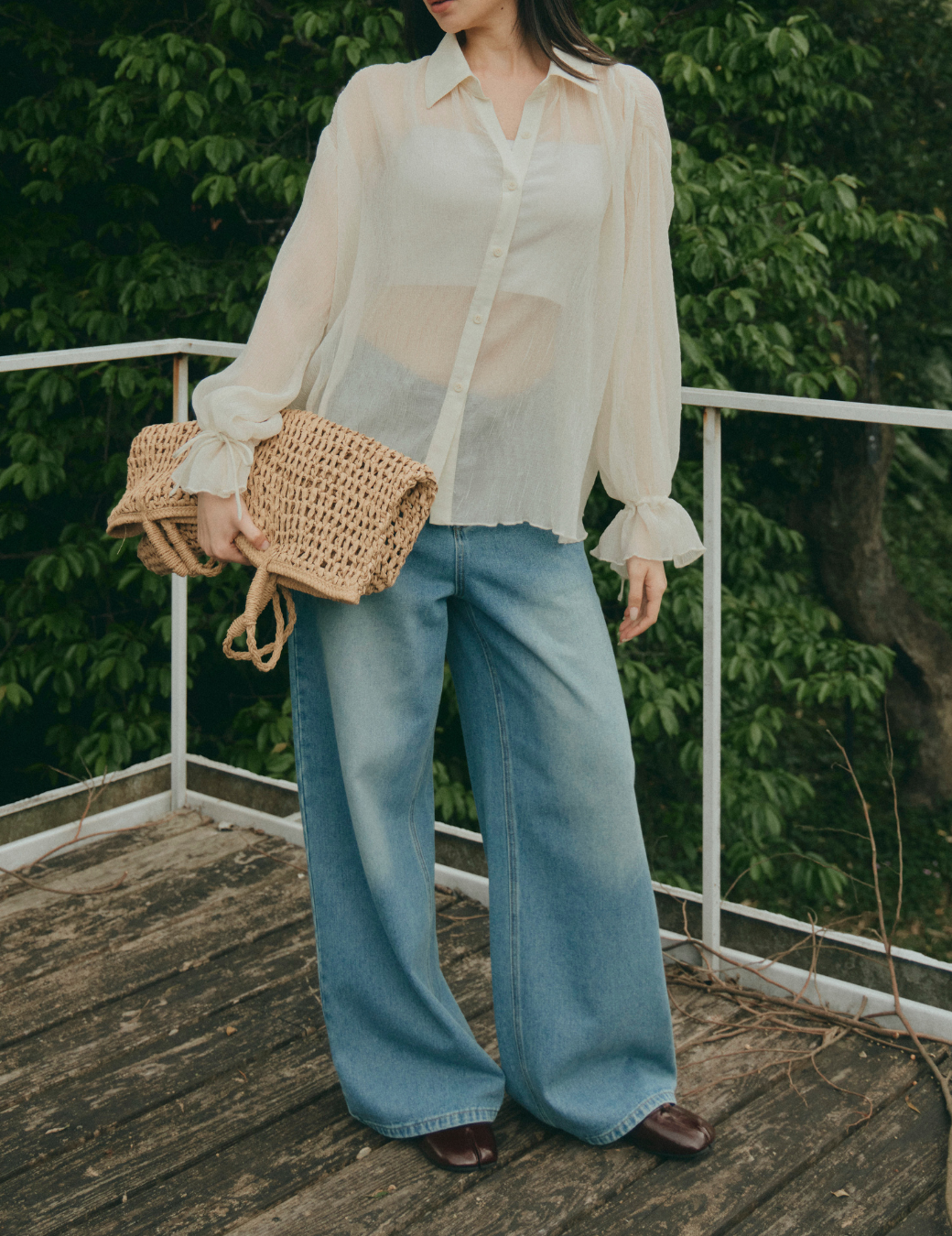 斜接口袋牛仔寬褲（4尺寸）