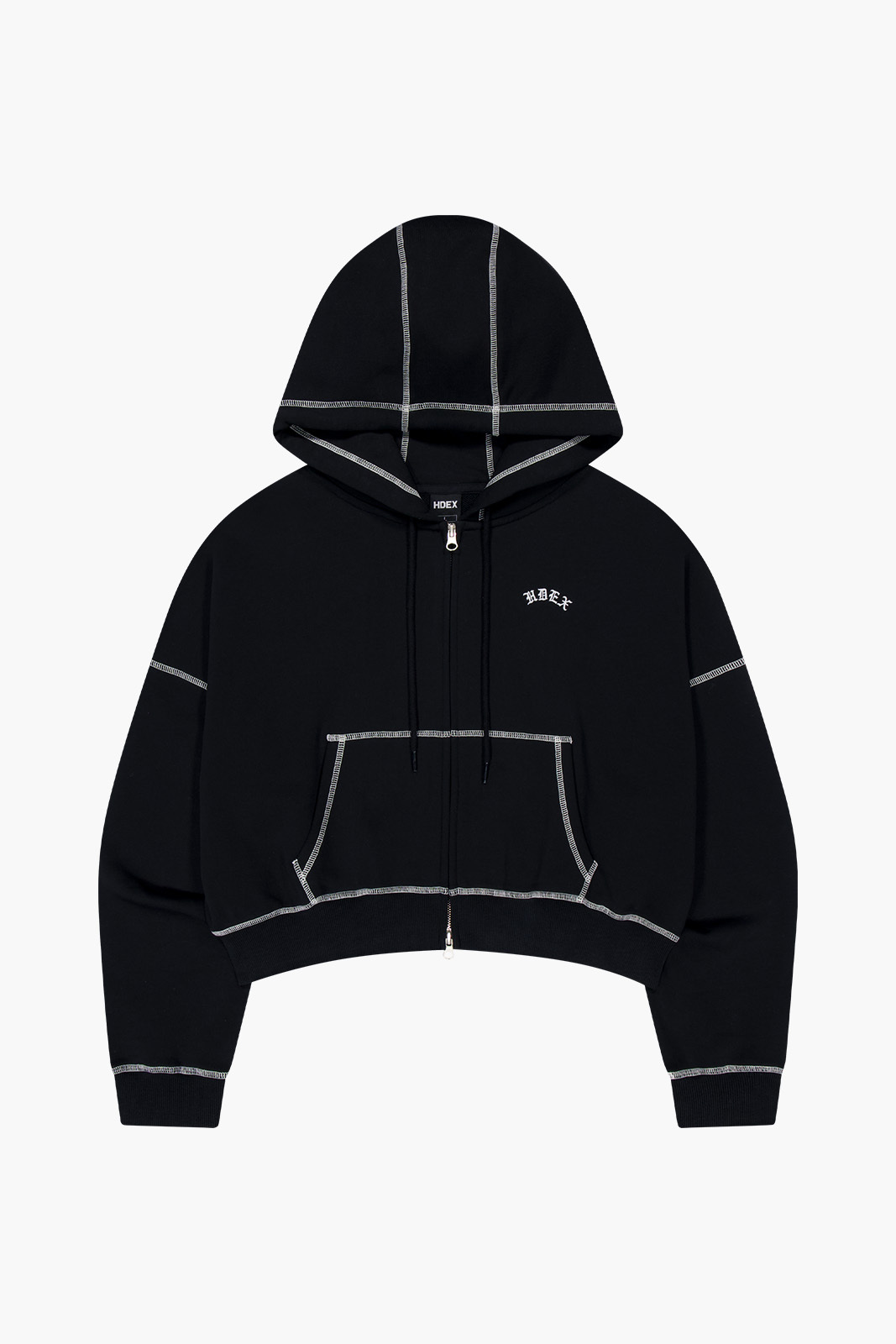 【HDEX】Women's Contrast Stitch Hoodie Zip-Up (Melange White/Black)