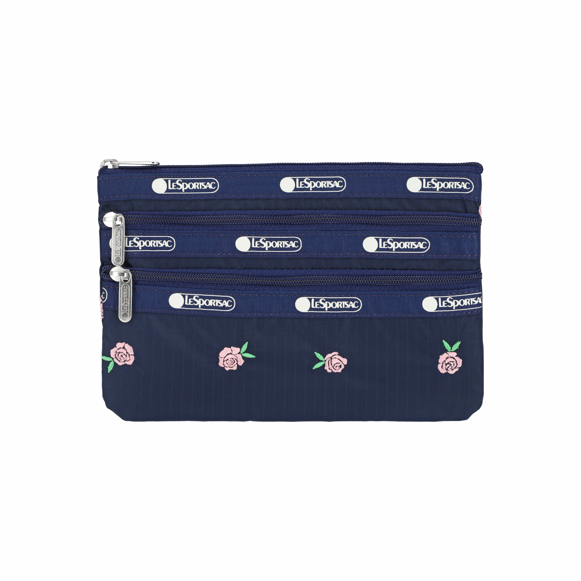 3-ZIP COSMETIC (PINK ROSES EMBROIDERY)