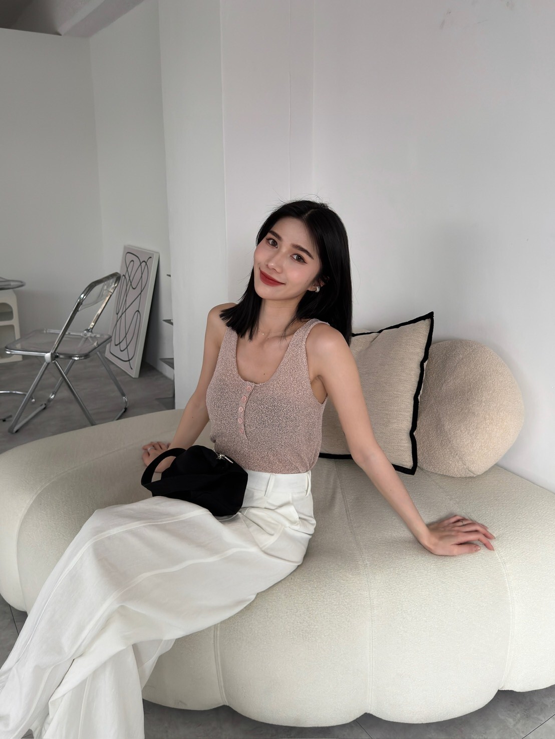 自留款捲邊針織背心