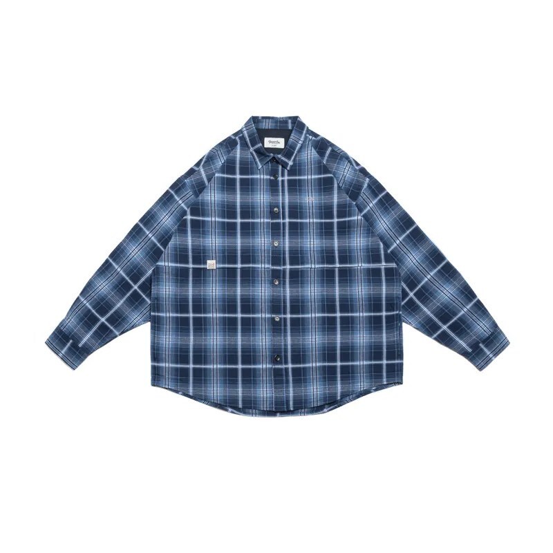 PERSEVERE LONG-SLEEVE OVERSIZED SHIRT- BLUE AND WHITE PLAID SIZE XL