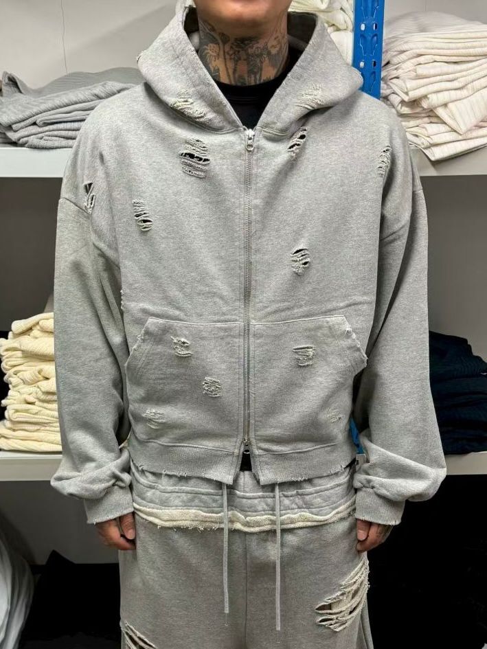 淨色破洞連帽拉鍊外套 SCOPE-145JK