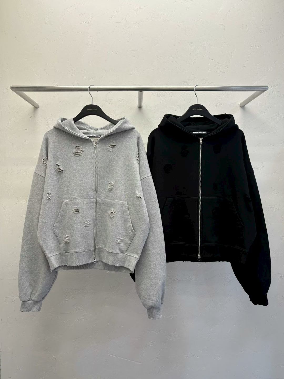 淨色破洞連帽拉鍊外套 SCOPE-145JK