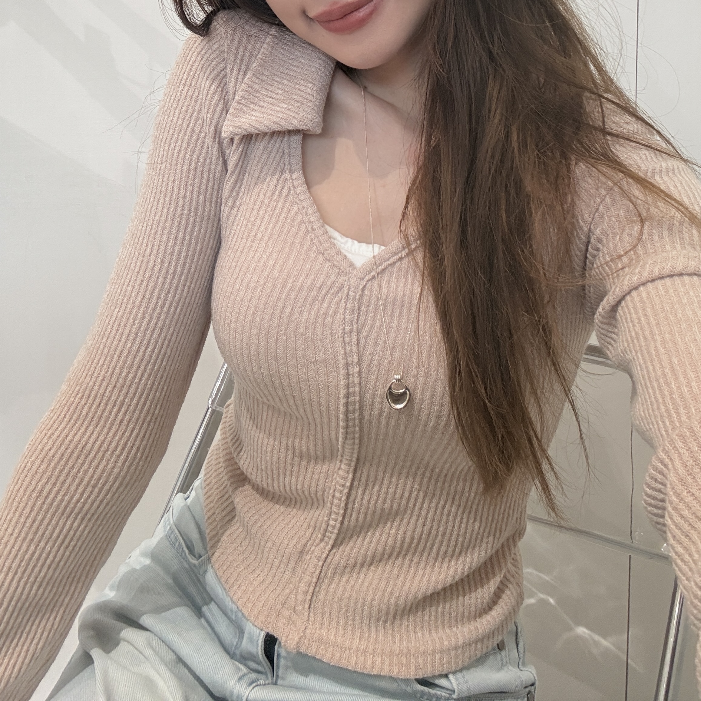 Tilleul.韓國小領子坑紋合身微短版上衣