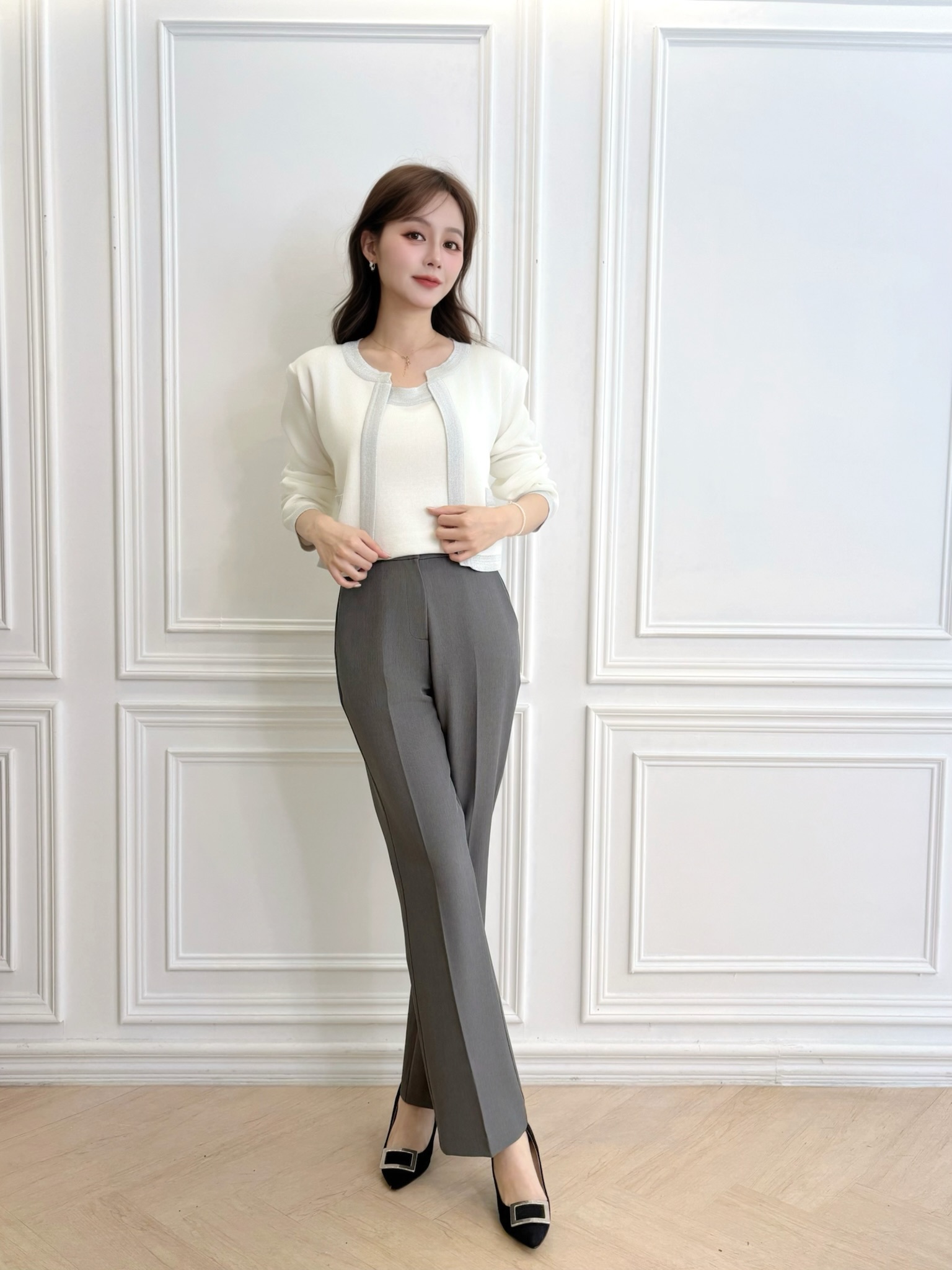 滾邊撞色金蔥感針織套裝