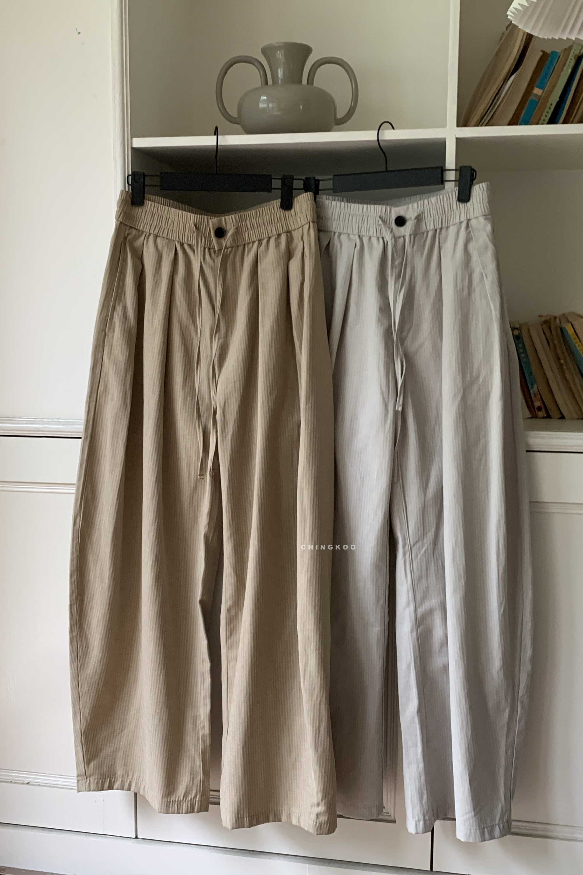 April｜日感細直條綁帶褲 2色