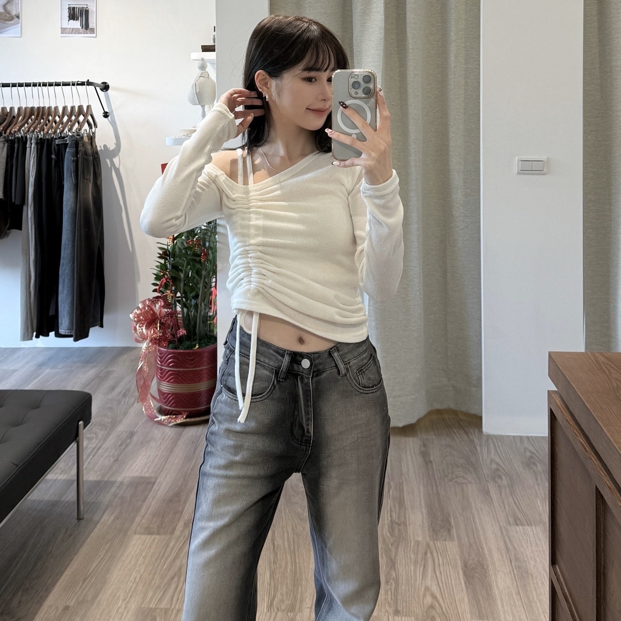 韓國造型抽繩上衣