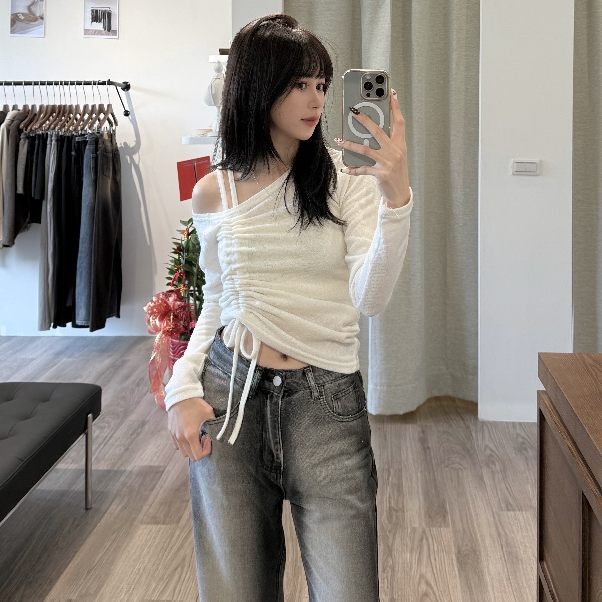 韓國造型抽繩上衣