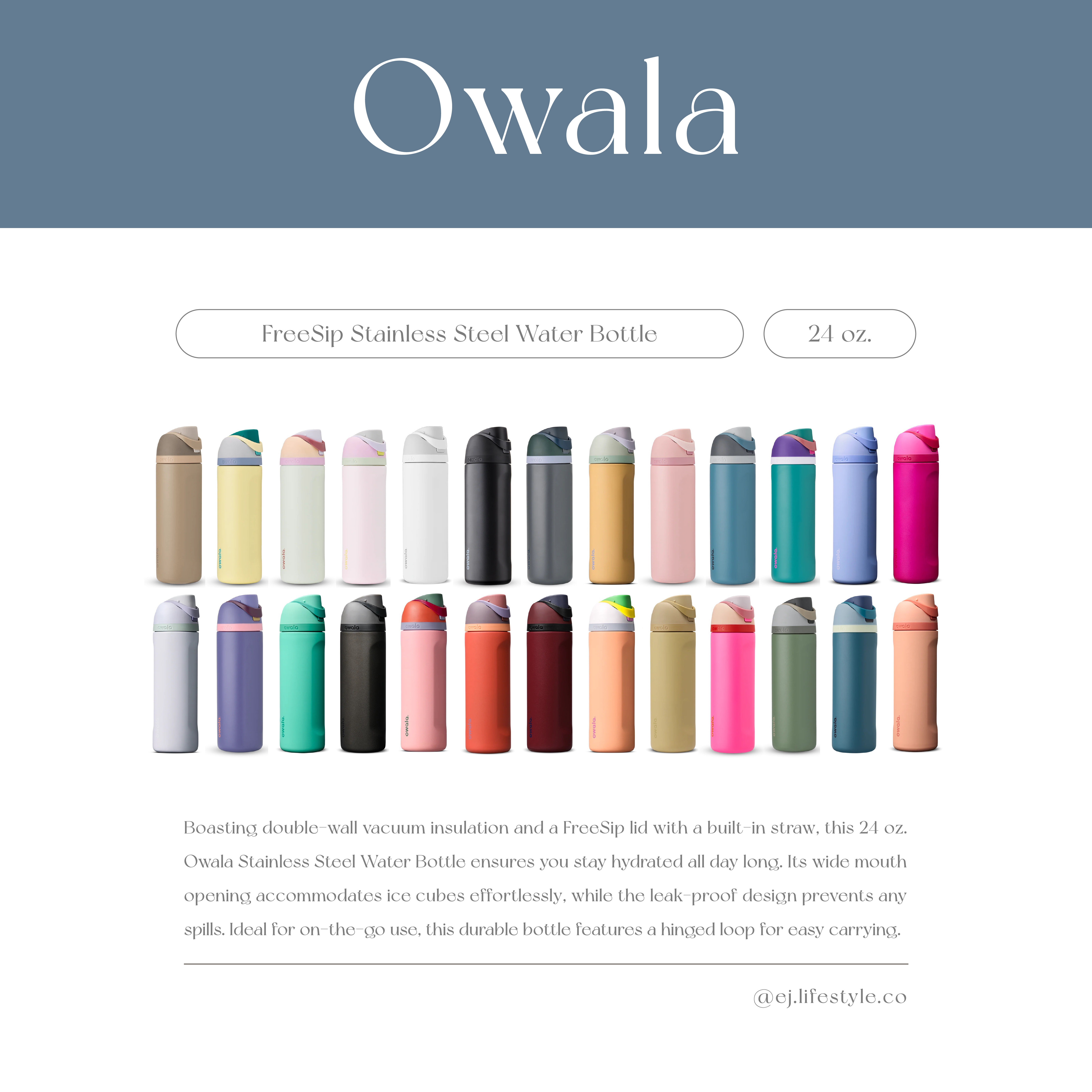 🇺🇸 OWALA FreeSip Stainless Steel Water Bottle 撞色 不鏽鋼保溫杯 直飲杯 吸管杯 24oz 710ml / 預購
