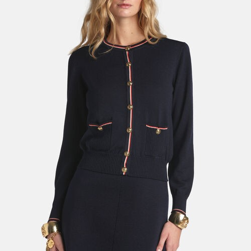 1LS1015-160 [LUISA SPAGNOLI] Martorana Good-Tone Cardigan Blue #100293 1206 1558 0202 (C-K11-E)