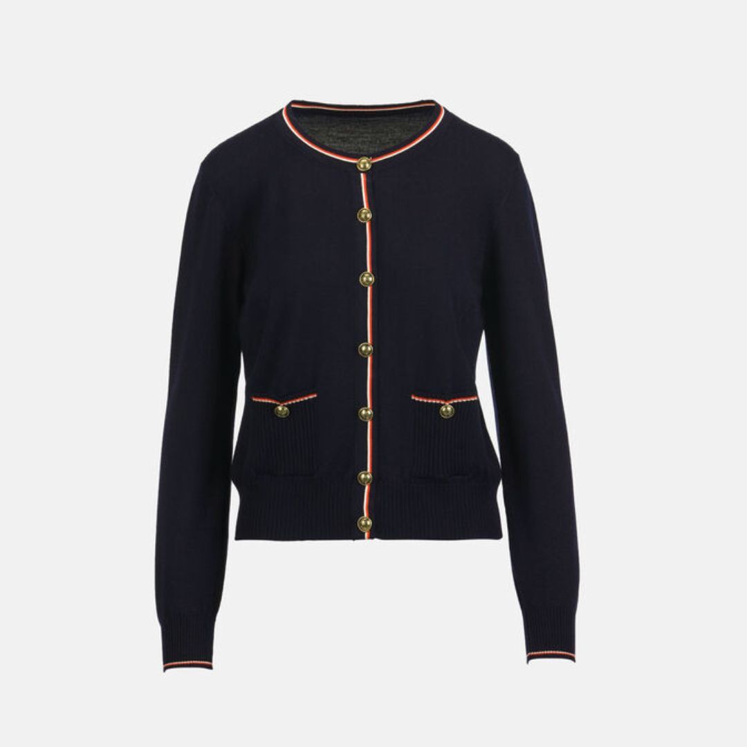 1LS1015-160 [LUISA SPAGNOLI] Martorana Good-Tone Cardigan Blue #100293 1206 1558 0202 (C-K11-E)