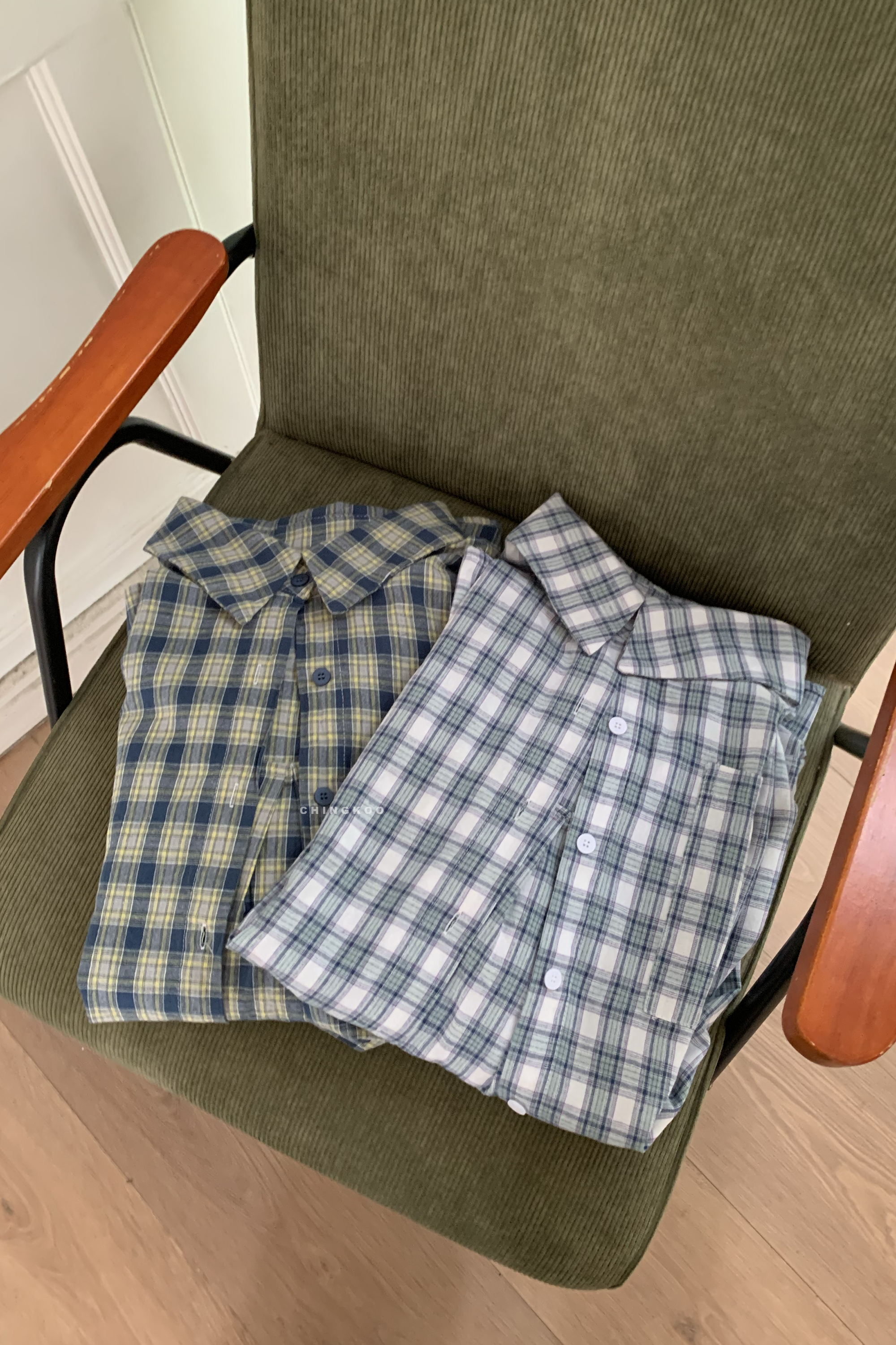 April｜撞色格紋長袖襯衫 2色