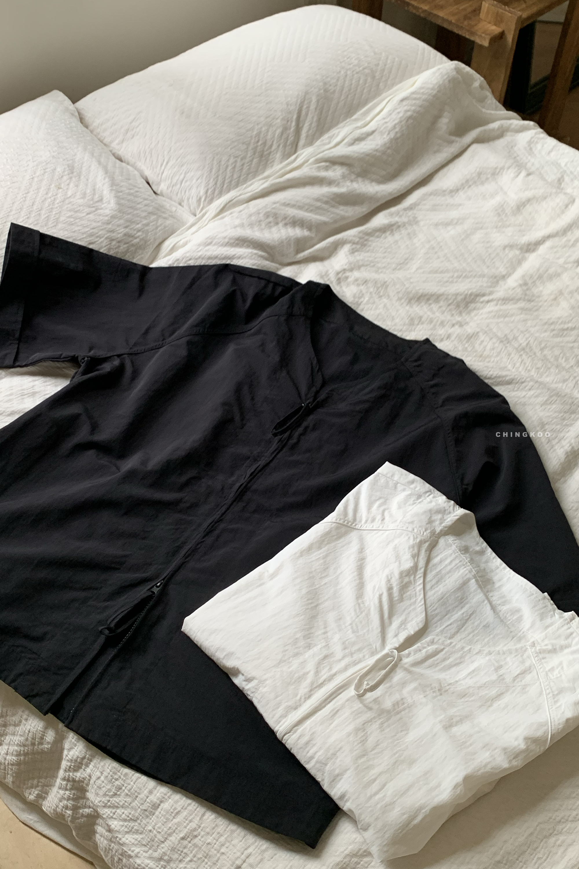 April｜素面雙拉鏈和服袖襯衫 2色