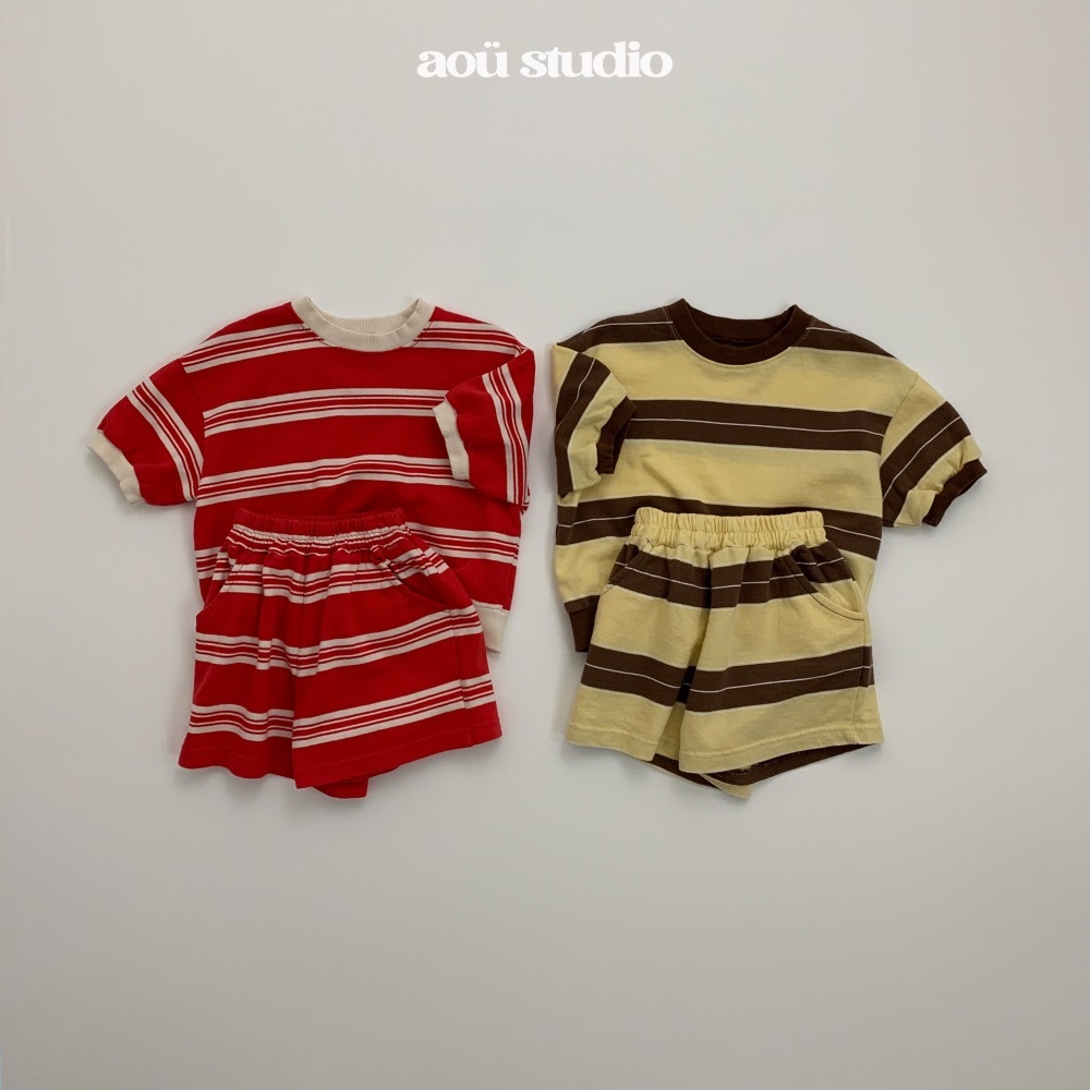 Aou 條紋拼色套裝 / 2色