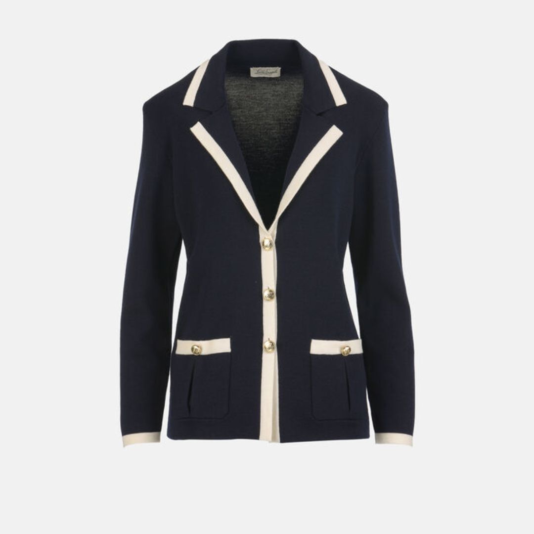 1LS1015-162 [LUISA SPAGNOLI] Meridia Jacket with Lapels Blue #100357 1206 0202 (C-K11-E)