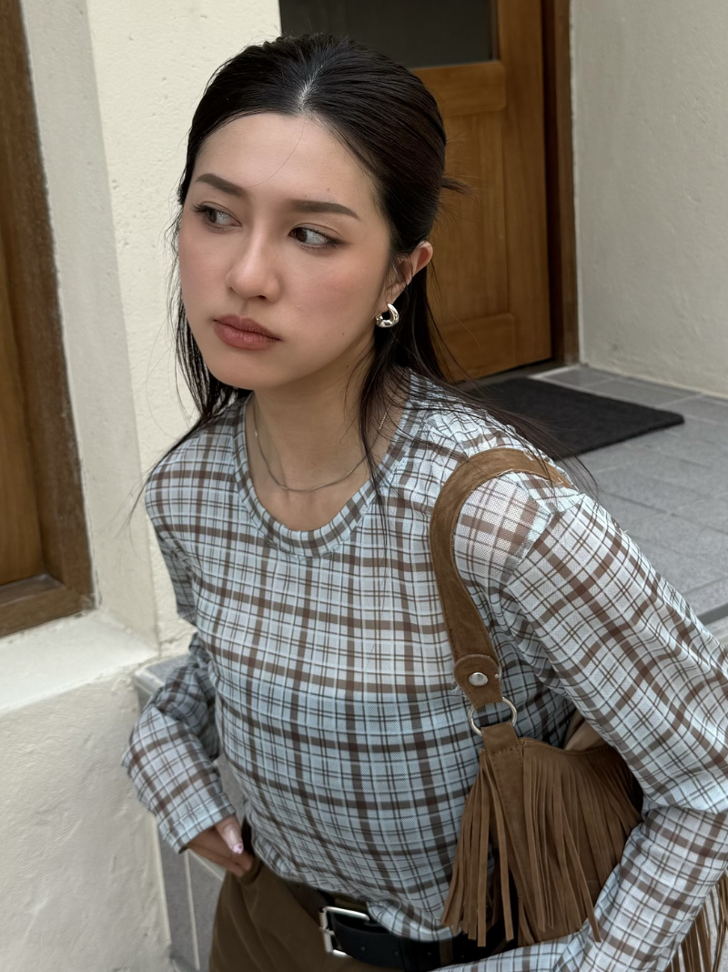 A3385-復古格紋網格上衣