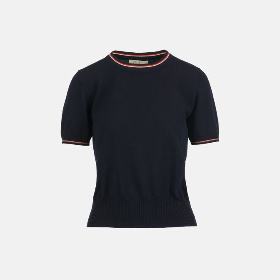 1LS1015-163 [LUISA SPAGNOLI] Metella Stockinette-Knit Top Blue #100294 1206 1558 0202 (C-K11-E)