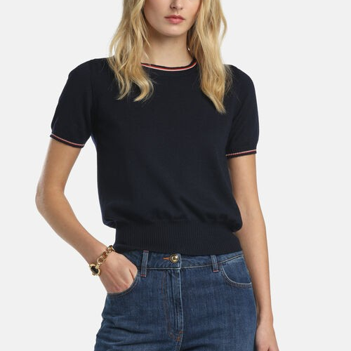 1LS1015-163 [LUISA SPAGNOLI] Metella Stockinette-Knit Top Blue #100294 1206 1558 0202 (C-K11-E)
