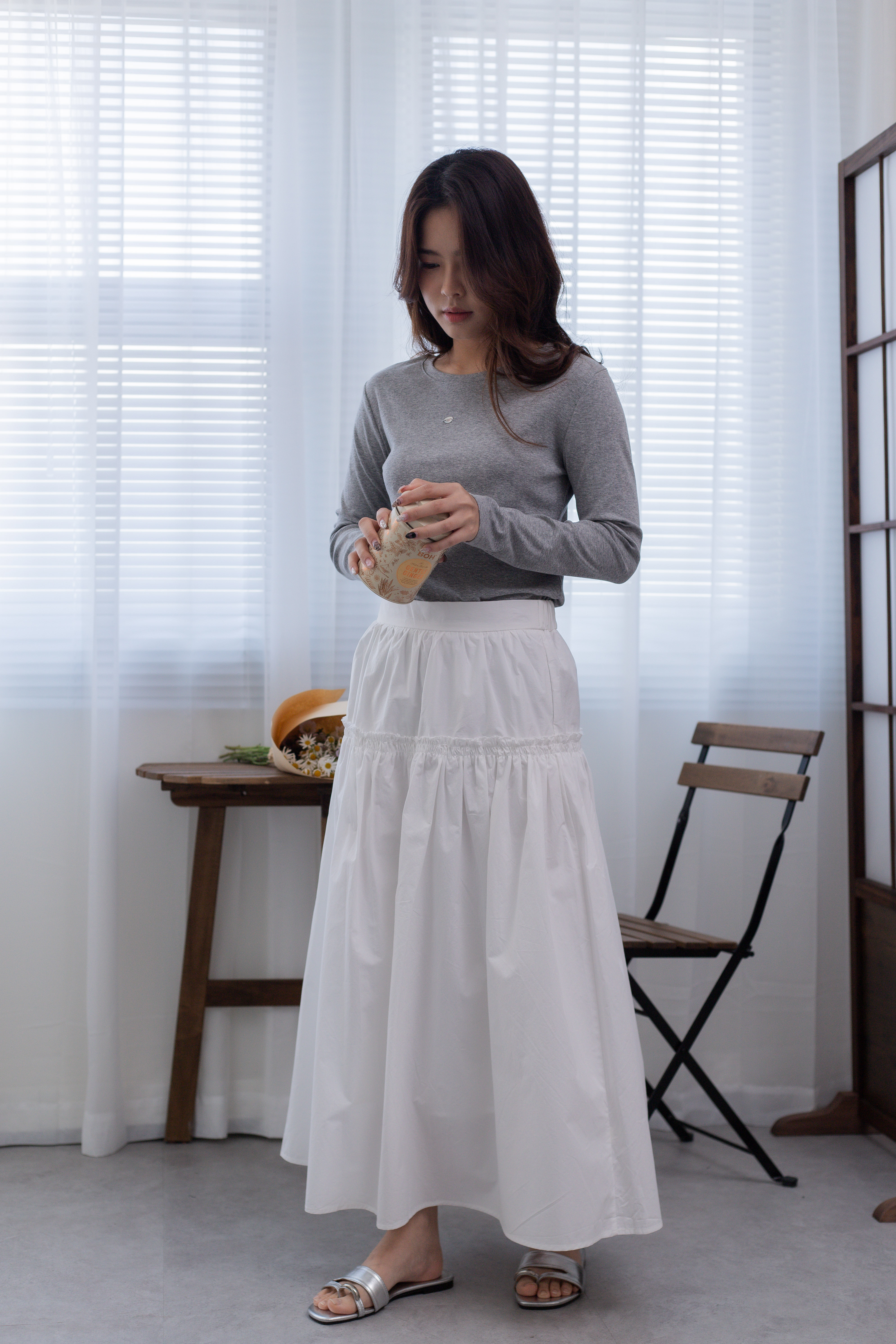 Sonia Tiered Ruffle Skirt White- 2686SKWHI