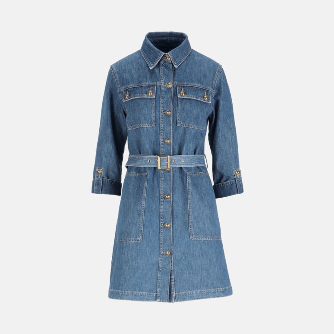 1LS1015-164 [LUISA SPAGNOLI] Button Denim Minidress Blue #542969 1263 (C-K11-E)