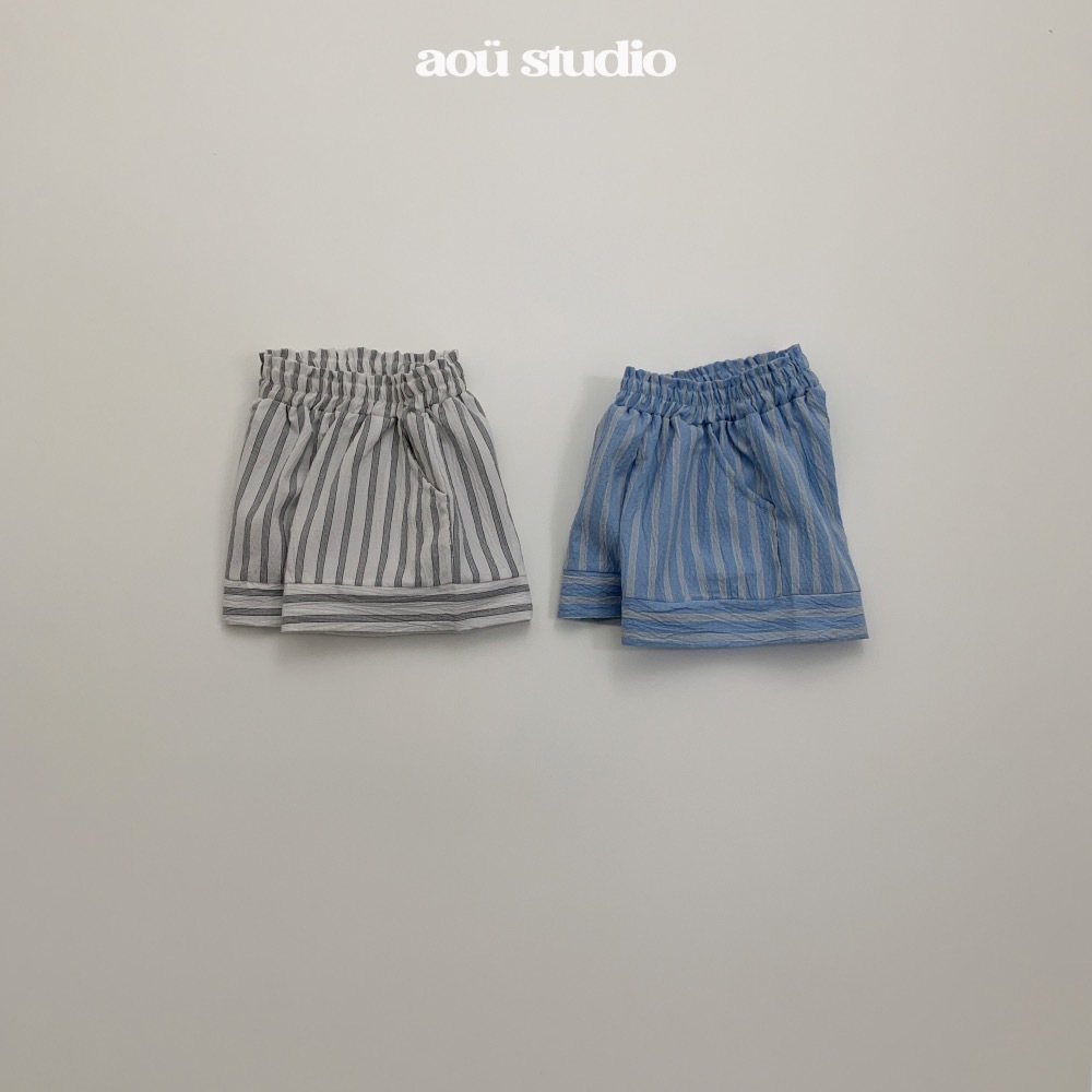 Aou 條紋褶邊短褲 / 2色