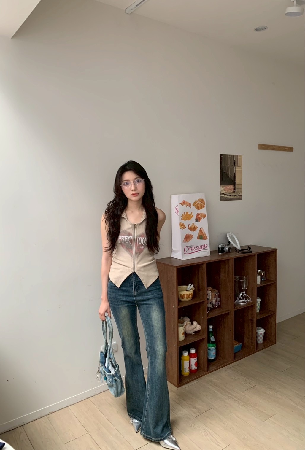 B116修身喇叭韓女彈性牛仔褲