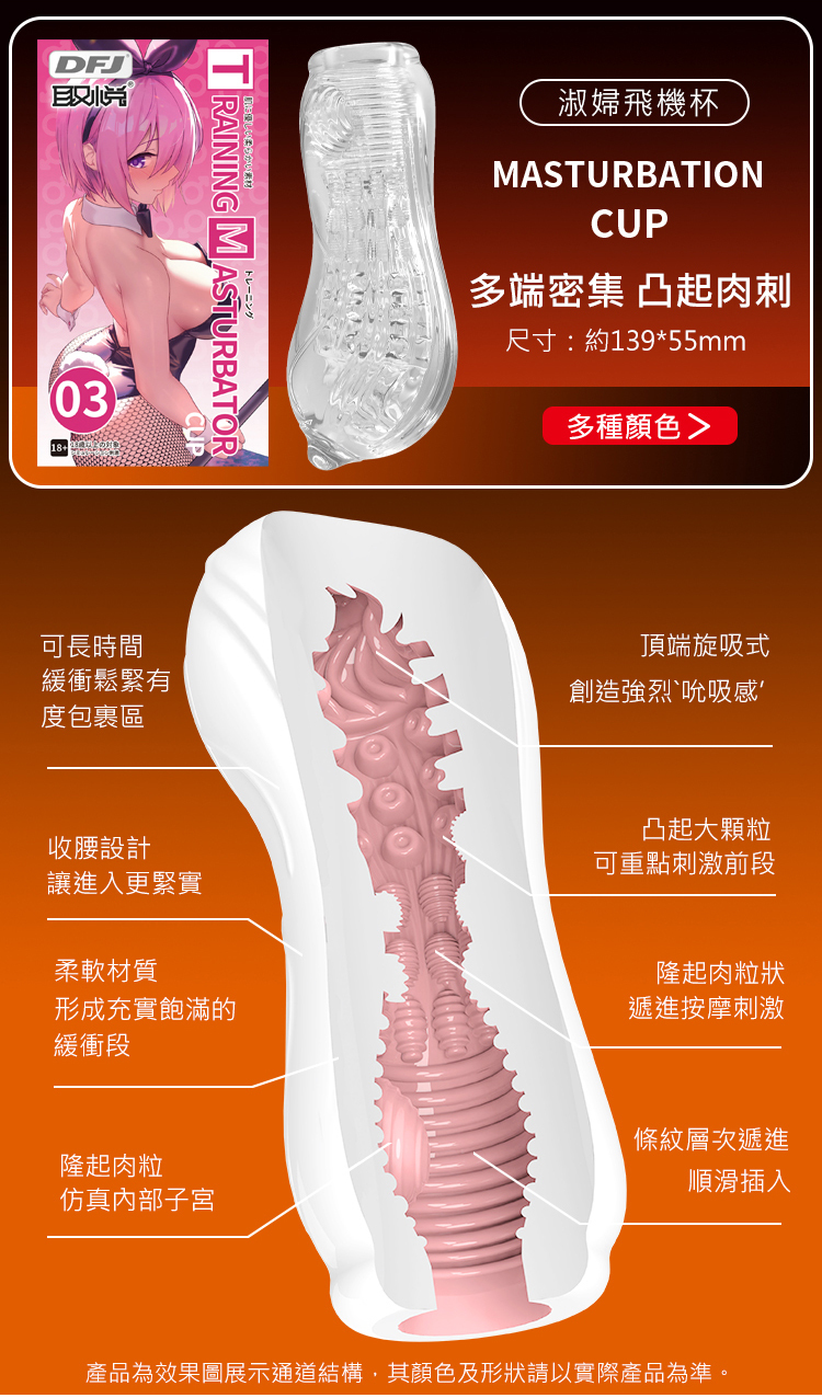 {空}氣負壓，包裹夾吸，男生的敏感區主要集中在頂端位置，內包裹結構可以更好的刺激頂部。 立體通道刺激，特有的螺旋狀結構可排出內部多餘空氣運用，空氣動力學實現激爽的吮吸快感。