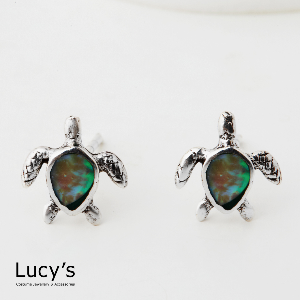 925純銀 海龜 硫化耳環 (127427)