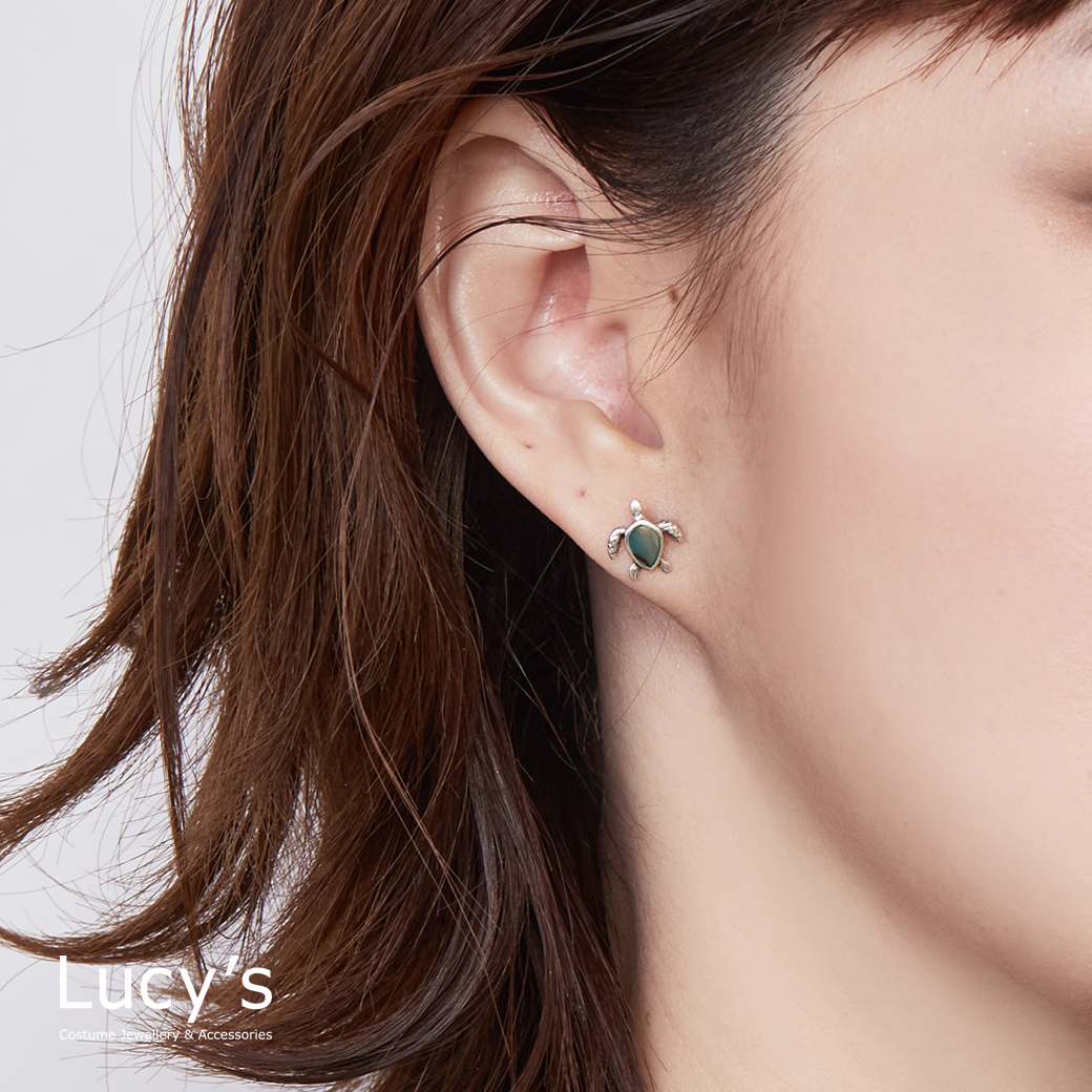 925純銀 海龜 硫化耳環 (127427)