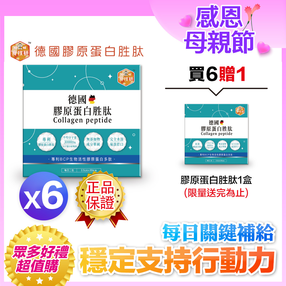 🔥熱銷回饋贈｜每日關鍵補給｜穩定支持行動力｜【食技研】德國專利膠原蛋白胜肽-增強行動力(專利FORTIGEL®)六盒入