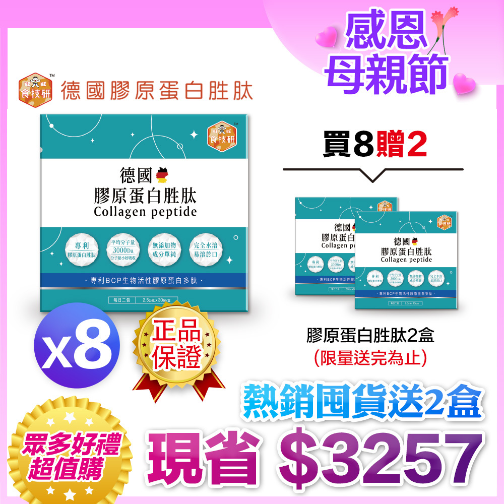 💐母親節限定優惠｜贈兩盒｜每日關鍵補給｜穩定支持行動力｜【食技研】德國專利膠原蛋白胜肽-增強行動力(專利FORTIGEL®)八盒入