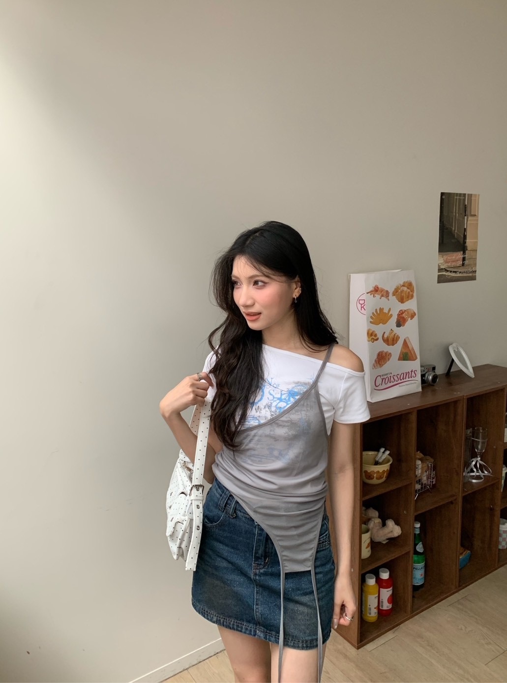 B193氣質疊穿網紗拼接上衣