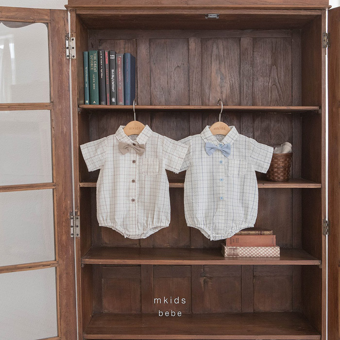 正韓夏mkids 兩色格紋正式包屁衣