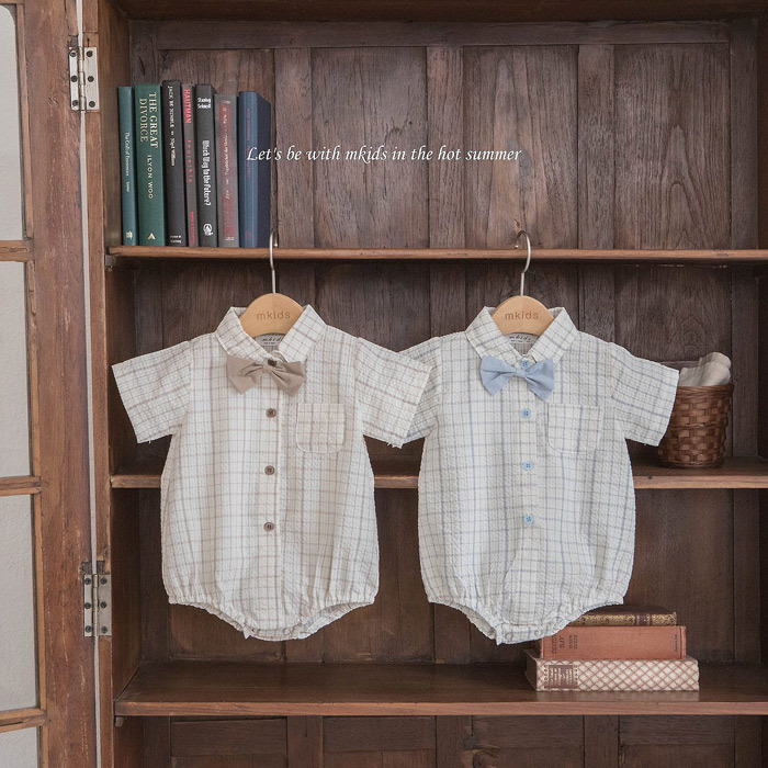 正韓夏mkids 兩色格紋正式包屁衣