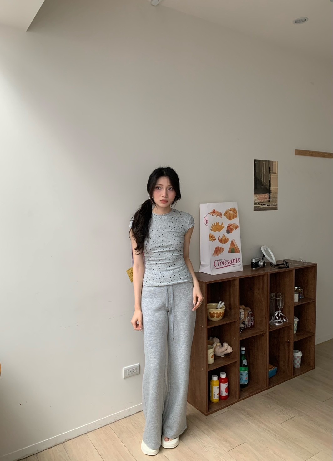 B191休閒抽繩棉喇叭褲