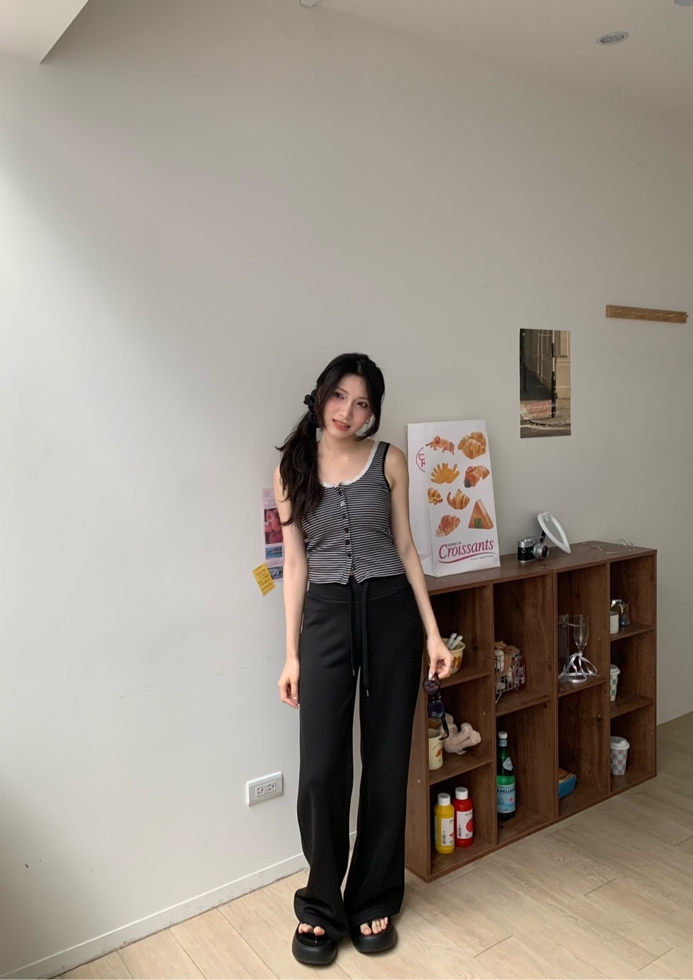 B191休閒抽繩棉喇叭褲