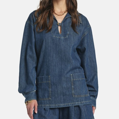 1LS1015-170 [LUISA SPAGNOLI] Binata Oversized Denim Blouse Blue #542848 1207 (C-K11-E)